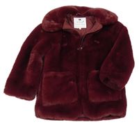 Vínový kožešinový zateplený kabát F&F