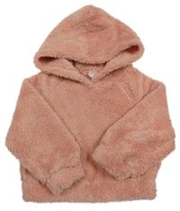 Svetloružová chlpatá mikina s kapucňou Shein