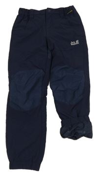 Tmavomodré šušťákové podšité nohavice s logom Jack Wolfskin