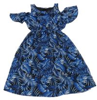 Čierno-modré šifónové šaty s listami a prestrihmi Page One Young