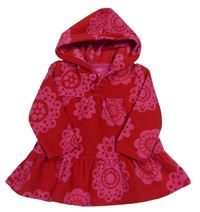 Červeno-růžová květovaná fleecová mikina s kapucí Carter's