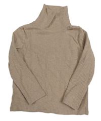 Pudrovo-béžový melírovaný rebrovaný rolák H&M
