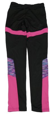 Černo-neonově růžovo-žíhané sportovní legíny 