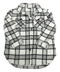 Bielo-čierno-zelenkavá kockovaná košeľová bunda Tu