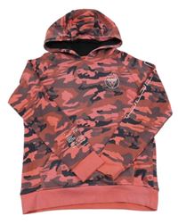 Růžovo-černá army mikina s potiskem a kapucí Next