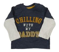 Tmavosivé žíhané tričko s nápisom a bielymi rukávy Nutmeg