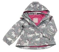 Šedá šusťáková jarní parka s jednorožci a kapucí Topolino