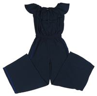 Tmavomodrý nohavicový overal a proužkem