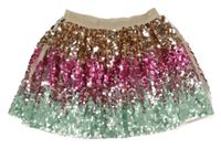 Zlato-ružovo-zelená flitrová sukňa H&M