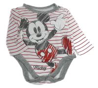Bílo-červené pruhované body s Mickeym Disney