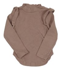 Staroružové rebrované tričko s volánikmi River Island