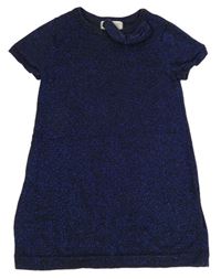 Tmavomodré trblietavé svetrové šaty H&M