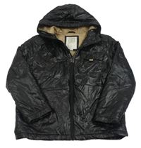 Černá šusťáková zimní bunda s kapucí River Island