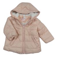 Světlerůžová šusťáková prošívaná zimní bunda s kapucí C&A