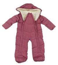 Ružová šušťáková prešívaná zimná kombinéza s kapucňou Matalan