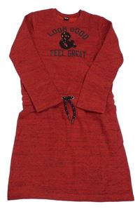 Červeno-černé melírované teplákové šaty s nápisem Y.F.K.