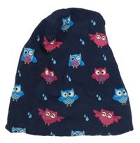 Tmavomodrá beanie čepice se sovičkami 