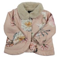 Světlerůžový zateplený kabátek s květy Firetrap