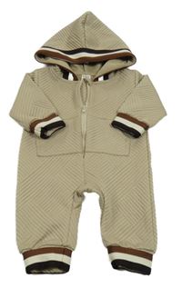 Béžová vzorovaná kombinéza s prúžkami a kapucňou Shein