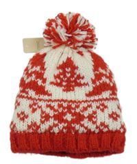 Nové - Červeno-bílá vzorovaná pletená zateplená vlněná čepice s bambulí Next