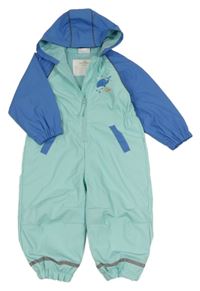 Světlezeleno-modrá nepromokavá jarní kombinéza s rybou a kapucí Orsolino