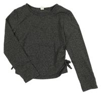 Tmavosivé melírované crop tričko s mašličkami Shein