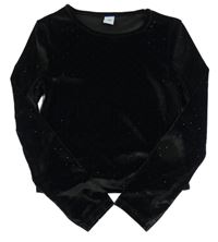 Čierne zamatové crop tričko s bodkami Tu