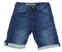 Tmavomodré teplákové slim fit riflové kraťasy H&M