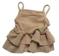 Hnedý rebrovaný úpletový crop top s volánikom SHEIN