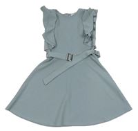 Sivé šaty s volánikmi a opaskom RIVER ISLAND