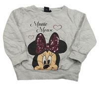 Svetlosivá melírovaná mikina s Minnie s flitrami Disney