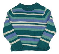 Tmavozeleno-zeleno-fialovo-smotanový pruhovaný sveter H&M