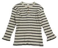 Smetanovo-černé pruhované žebrované oversize triko H&M