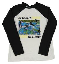 Bielo-čierne tričko so skateboardisty PRIMARK