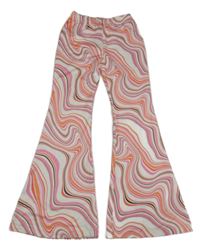 Smetanovo-ružovo-oranžovo-tmavohnedé vzorované flare nohavice SHEIN