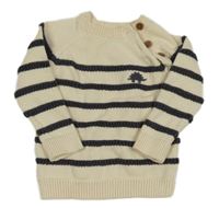 Smetanovo-tmavosivý pruhovaný sveter s dinosaurom F&F