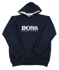 Tmavomodrá mikina s logem a kapsou a kapucí Hugo Boss