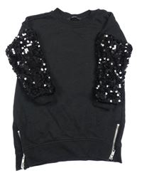 Černá oversize dlouhá mikina s tylovými rukávy s flitry George