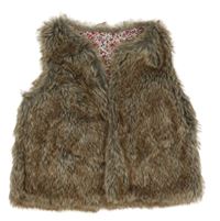 Hnedo-sivá kožušinová podšitá vesta