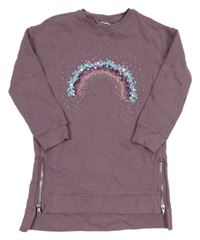 Fialovohnědé teplákové šaty s duhou z flitrů Next