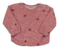 Ružová bodkovaná á zamatová mikina s kvietkami Nutmeg