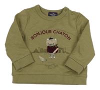 Khaki melírovaná mikina s mačičkou a nápisom SeRGeNT MaJoR