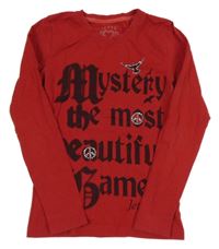 Tmavočervené tričko s nápismi a kamienkami JETTE