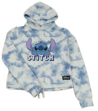 Modro-bílá batikovaná crop teplá mikina se Stitchem a kapucí C&A