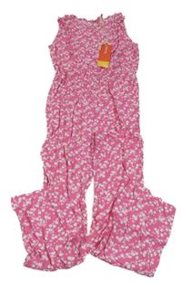 Nové - ružový nohavicový overal s kvietkami a volánikmi Lily & Dan