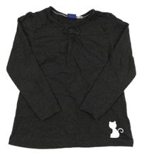 Čiernošedé melírované tričko s mačičkou a mašlou lupilu