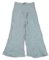 Svetlomodré rebrované vzorované široké úpletové nohavice s mašlou H&M