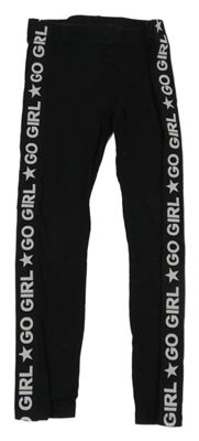 Čierne legíny s pruhom s nápismi a hviezdičkami F&F