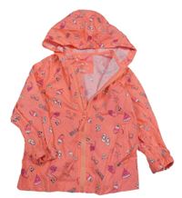 Neónově korálová bodkovaná á šušťáková nepromokavá bunda s obrázkami a kapucňou coolclub