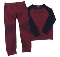 2Set - Vínovo-tmavomodré melírované thermo spodní triko s pruhy a vzorem + kalhoty lupilu